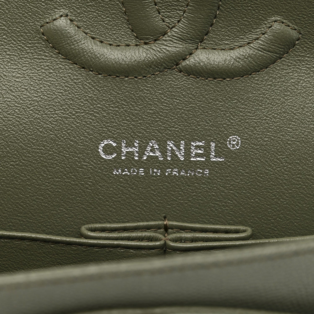 Caviar Chevron Quilted Medium Double Flap  Green
