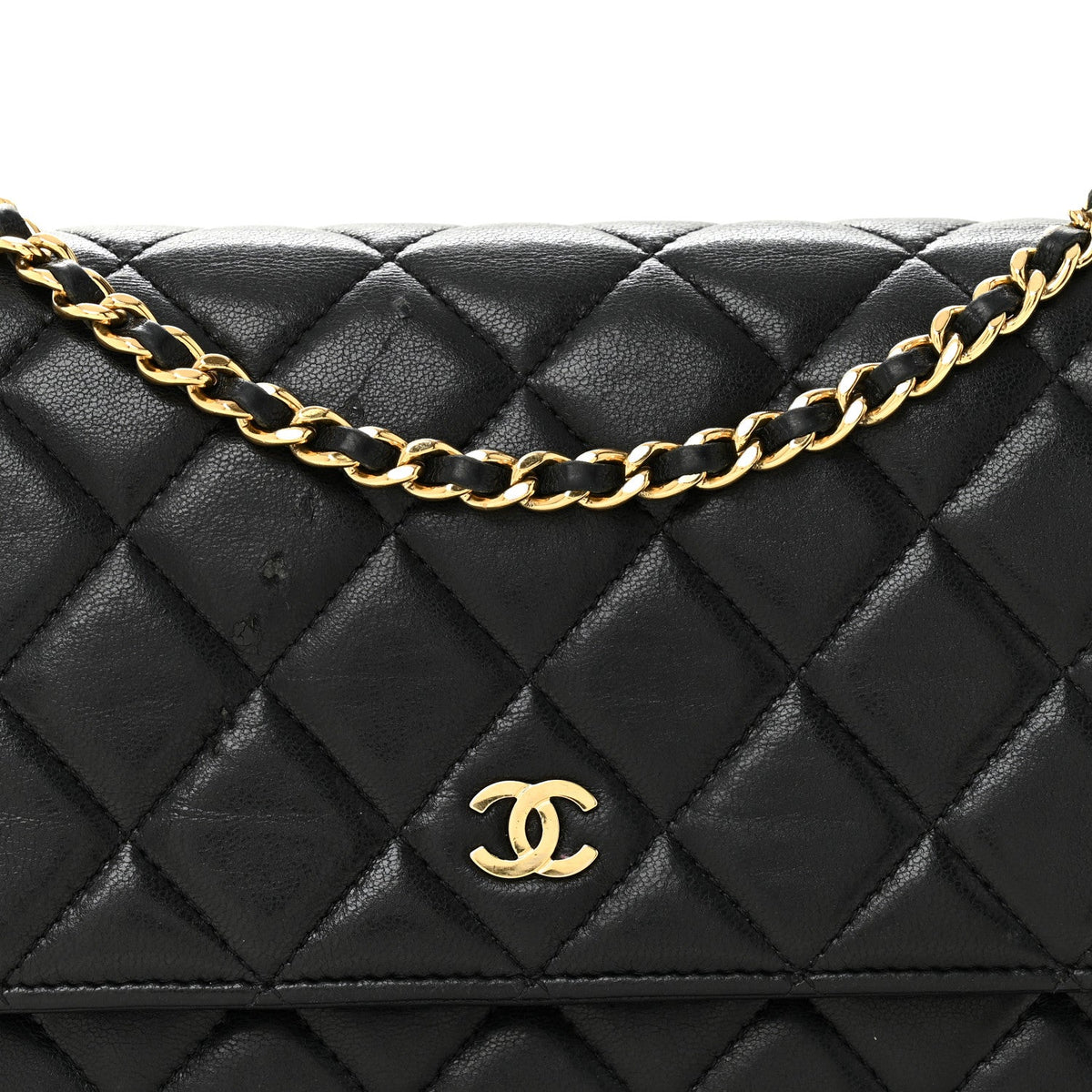 Lambskin Quilted Wallet On Chain WOC Black