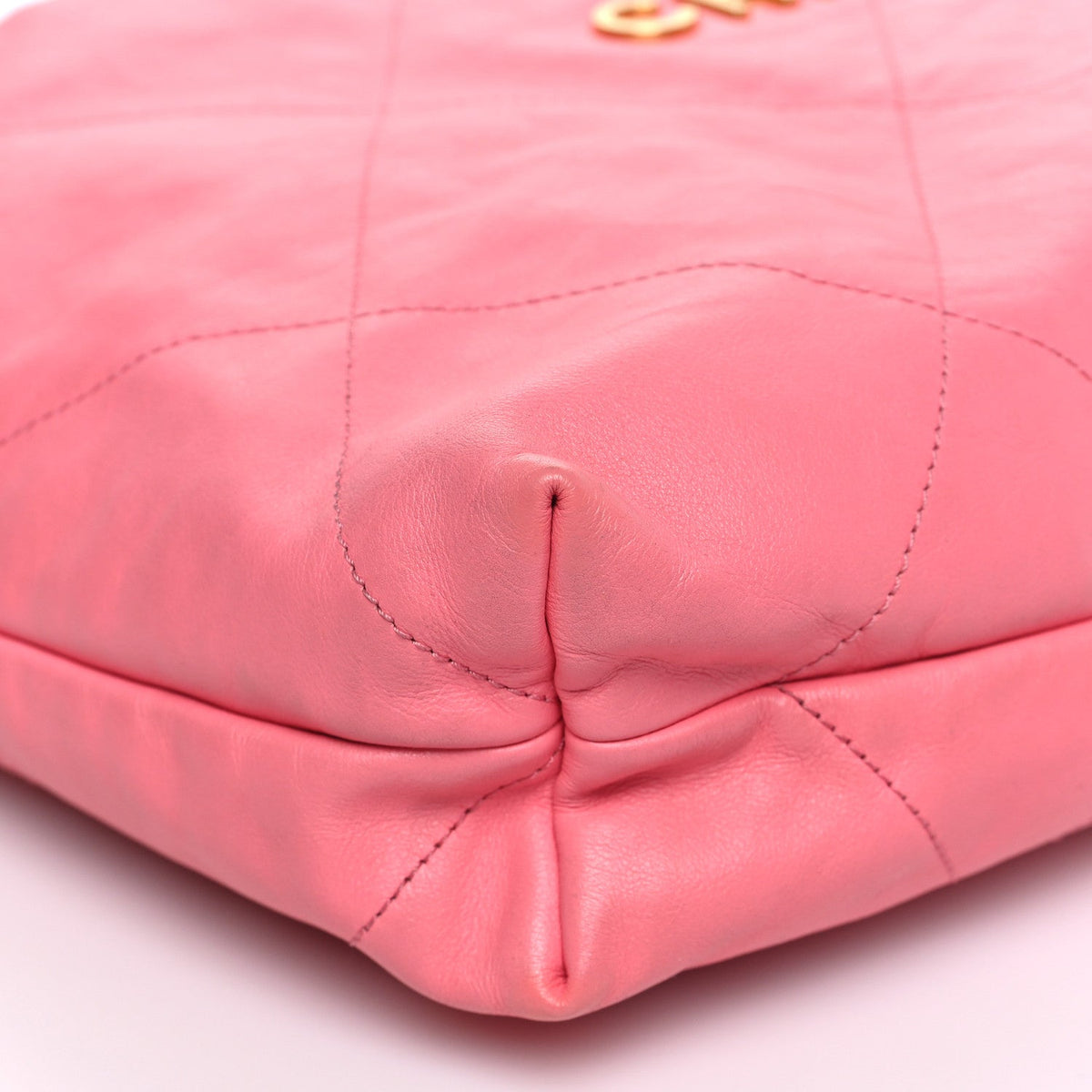 Shiny Calfskin Quilted Chanel 22 Drawstring Bag Coral Pink