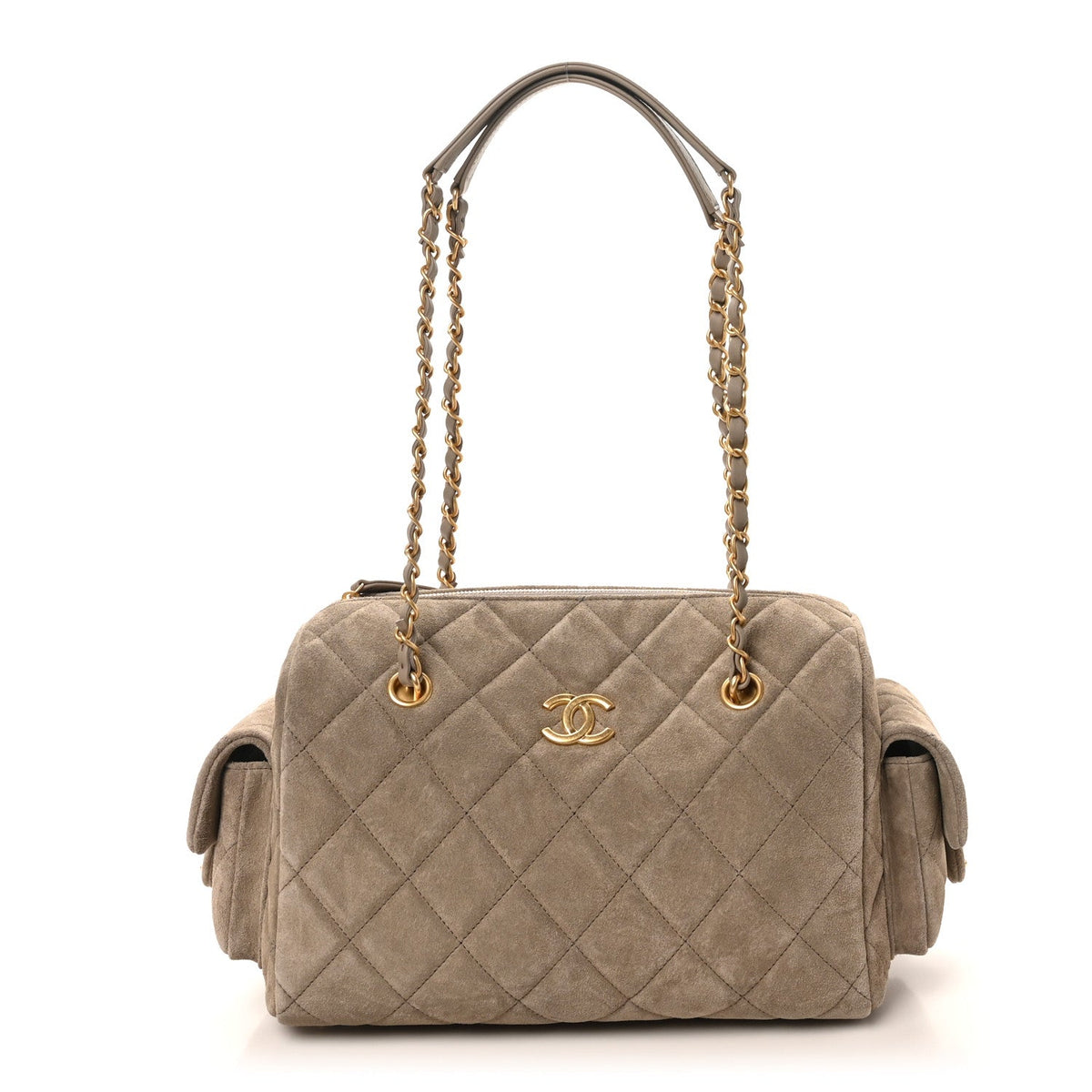 Suede Quilted Chanel 25 Bowling Bag Dark Grey