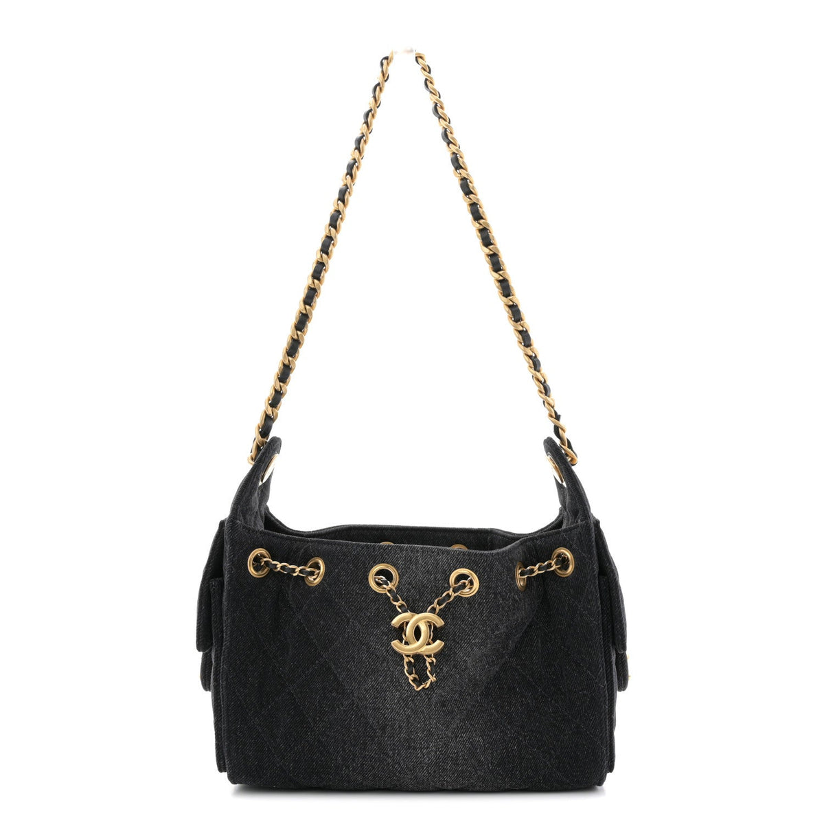 Washed Denim Quilted Mini Chanel 25 Handbag Black