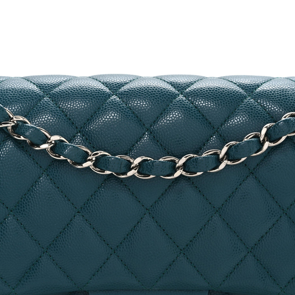 Caviar Quilted Medium Double Flap Dark Turquoise