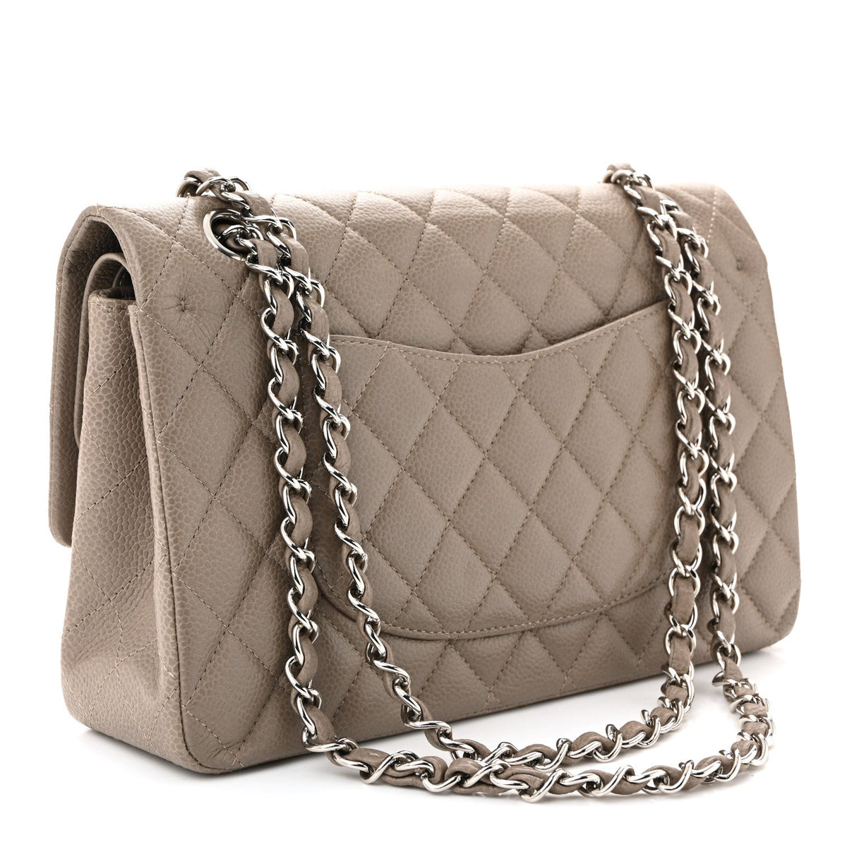 Caviar Quilted Medium Double Flap Taupe