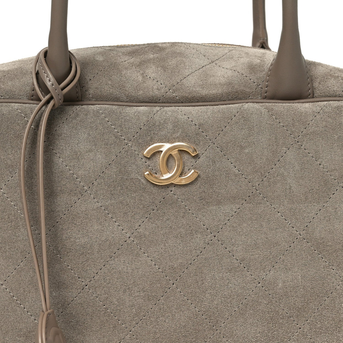 Suede Calfskin Quilted Large Perfect Bowling Bag Grey