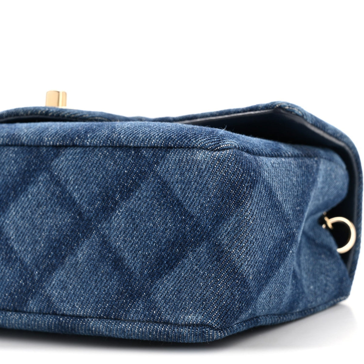 Printed Denim Quilted Mini Rectangular Flap Dark Blue
