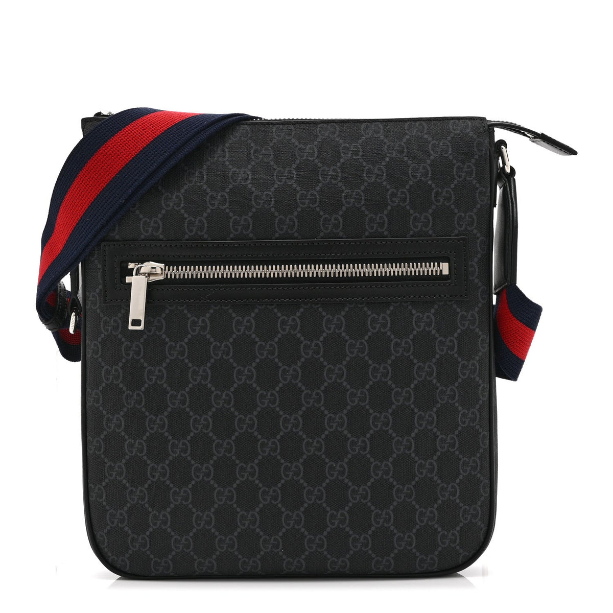 GG Supreme Monogram Web Small Flat Messenger Bag Black Grey