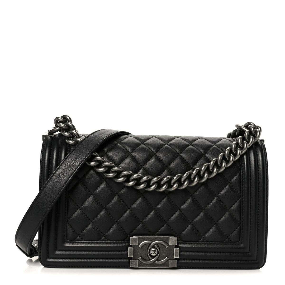 Lambskin Quilted Medium Boy Flap Black