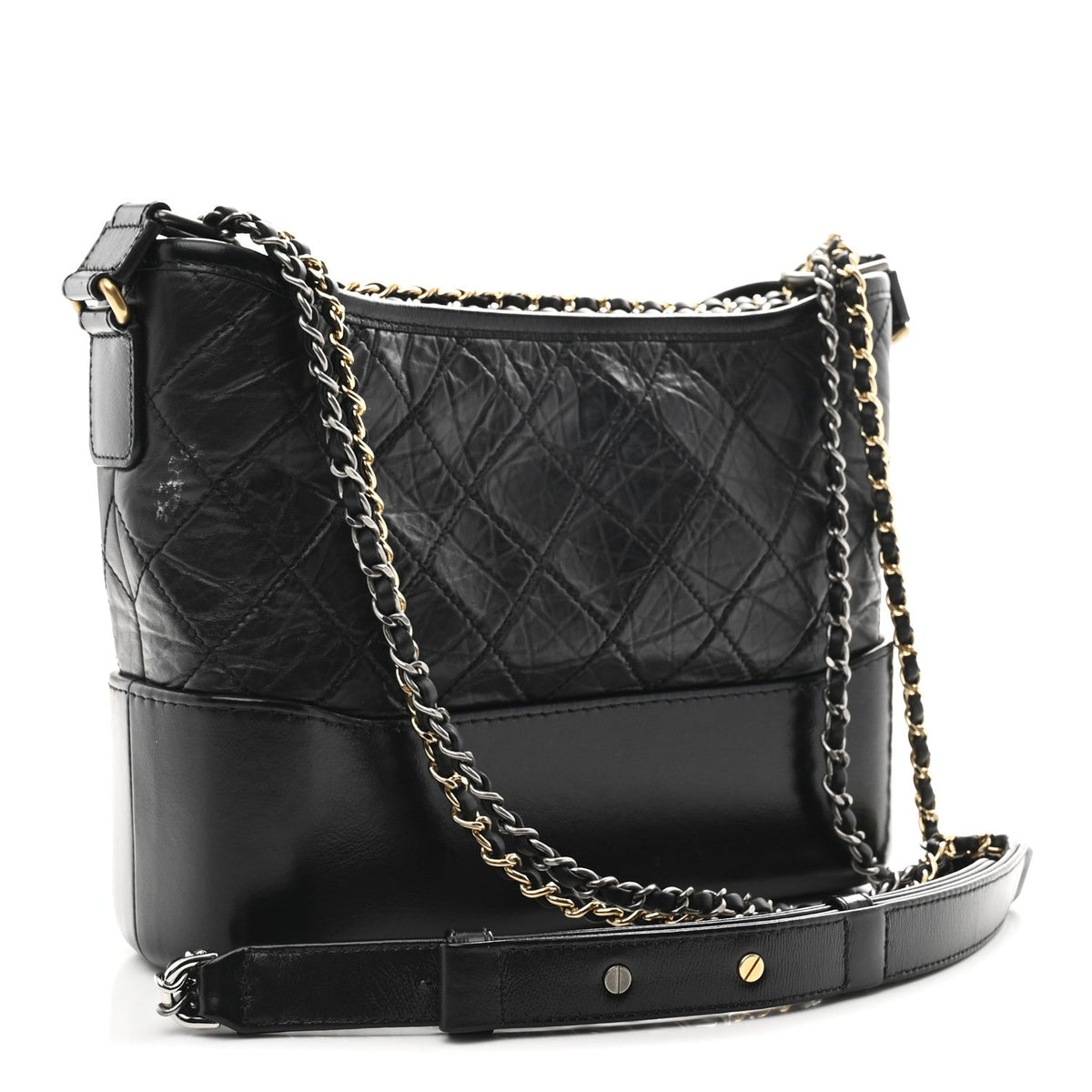 Aged Calfskin Quilted New Medium Gabrielle Hobo Black