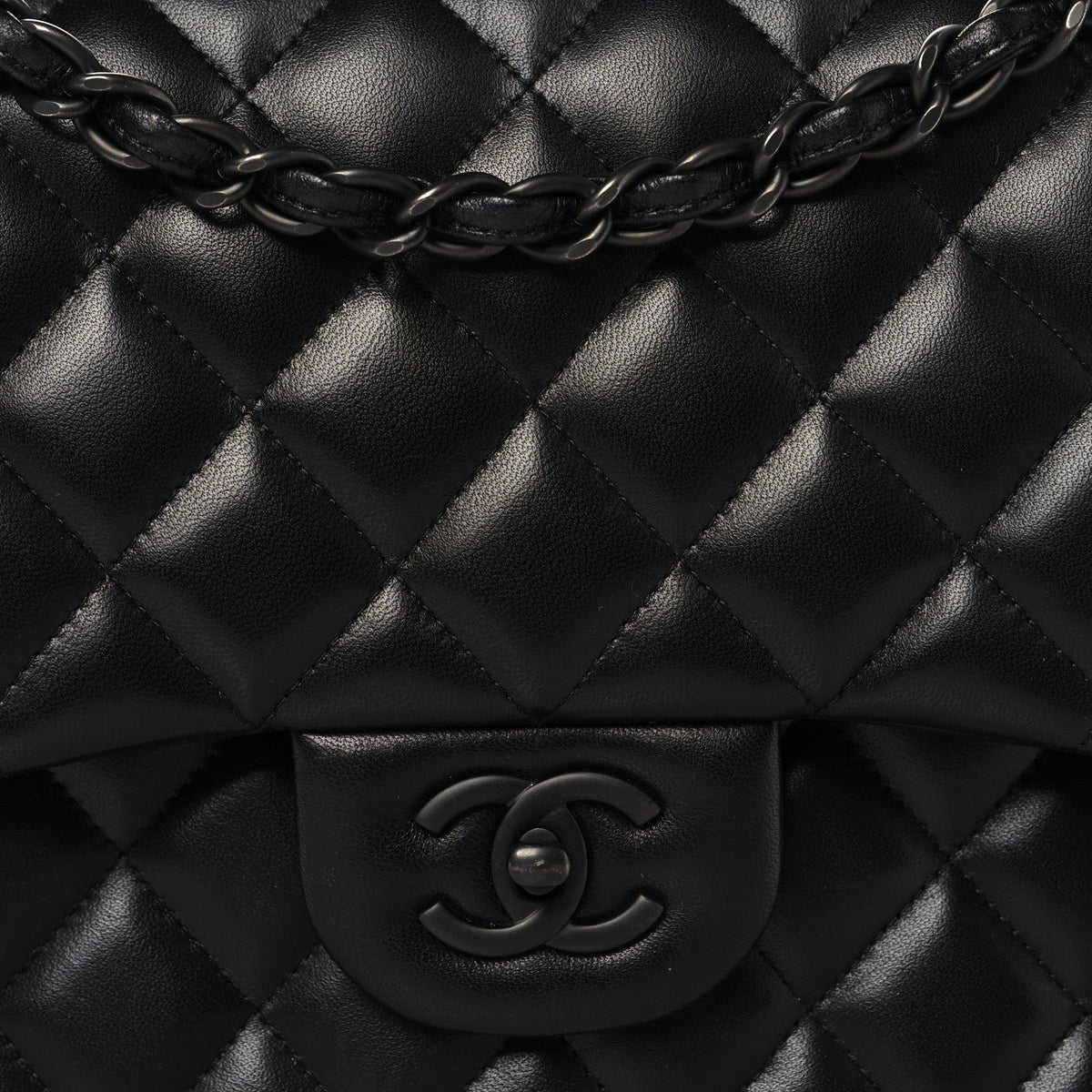 Lambskin Quilted Jumbo Double Flap So Black