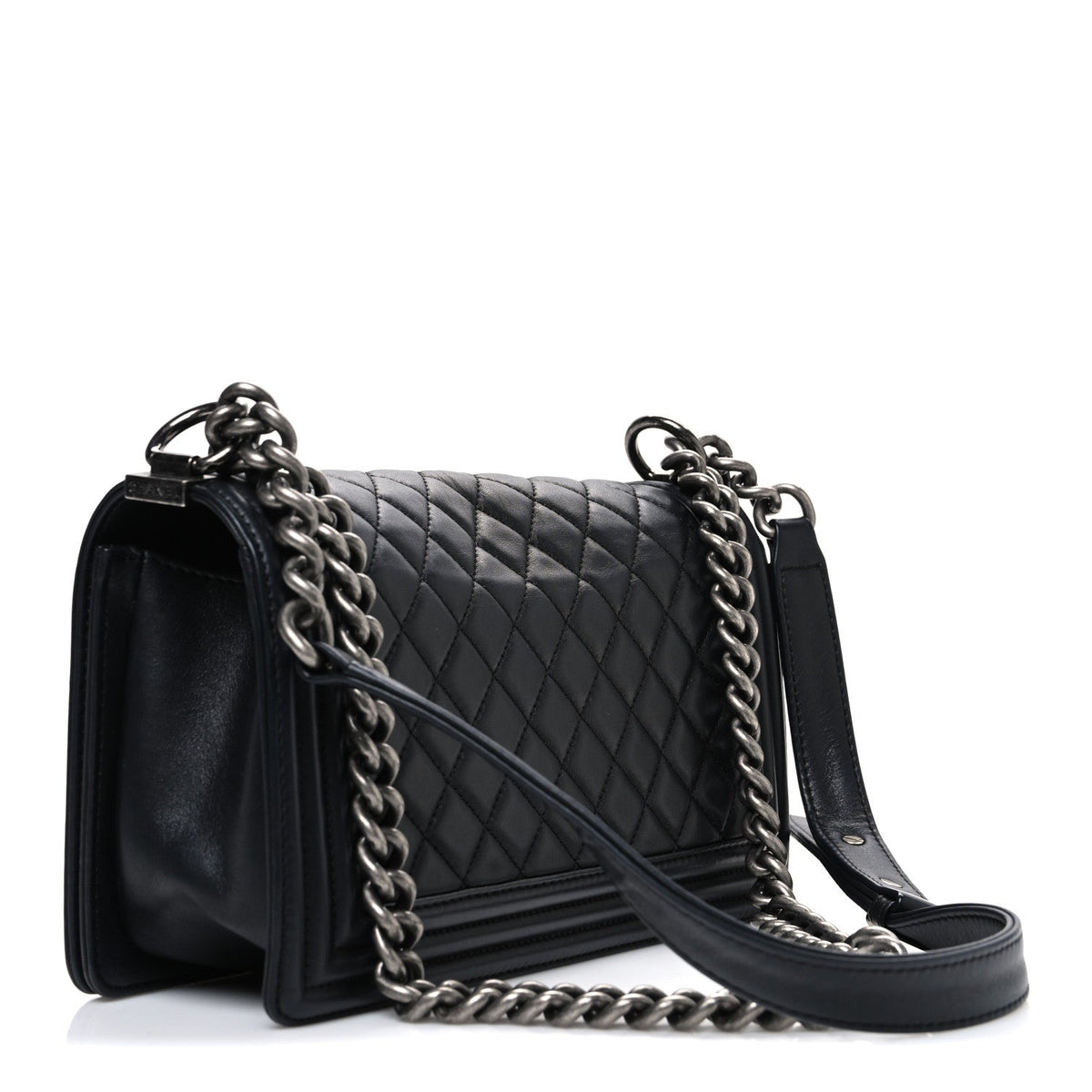 Lambskin Quilted Medium Boy Flap Black