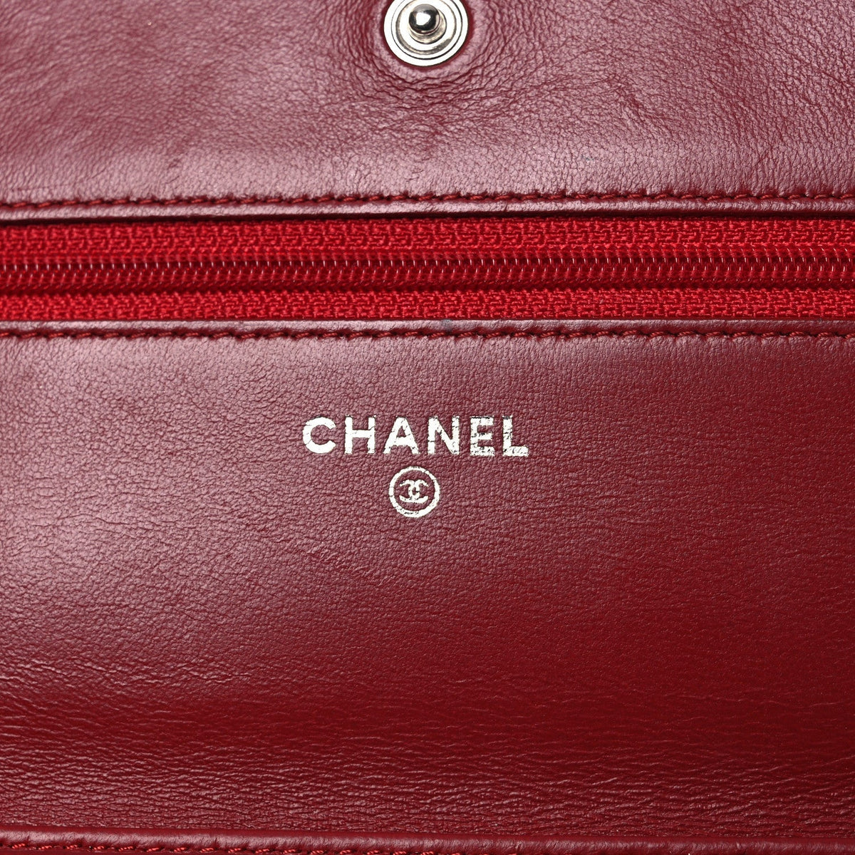 Lambskin Camellia Embossed Wallet on Chain WOC Red