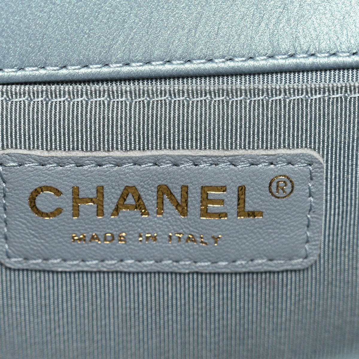 Iridescent Patent Calfskin Quilted Medium Boy Flap Light Blue