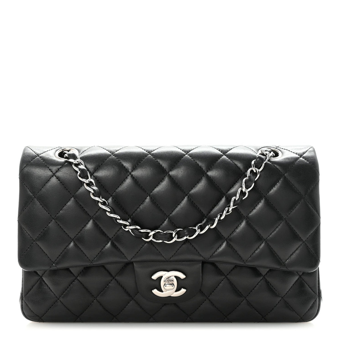 Lambskin Quilted Medium Double Flap Black
