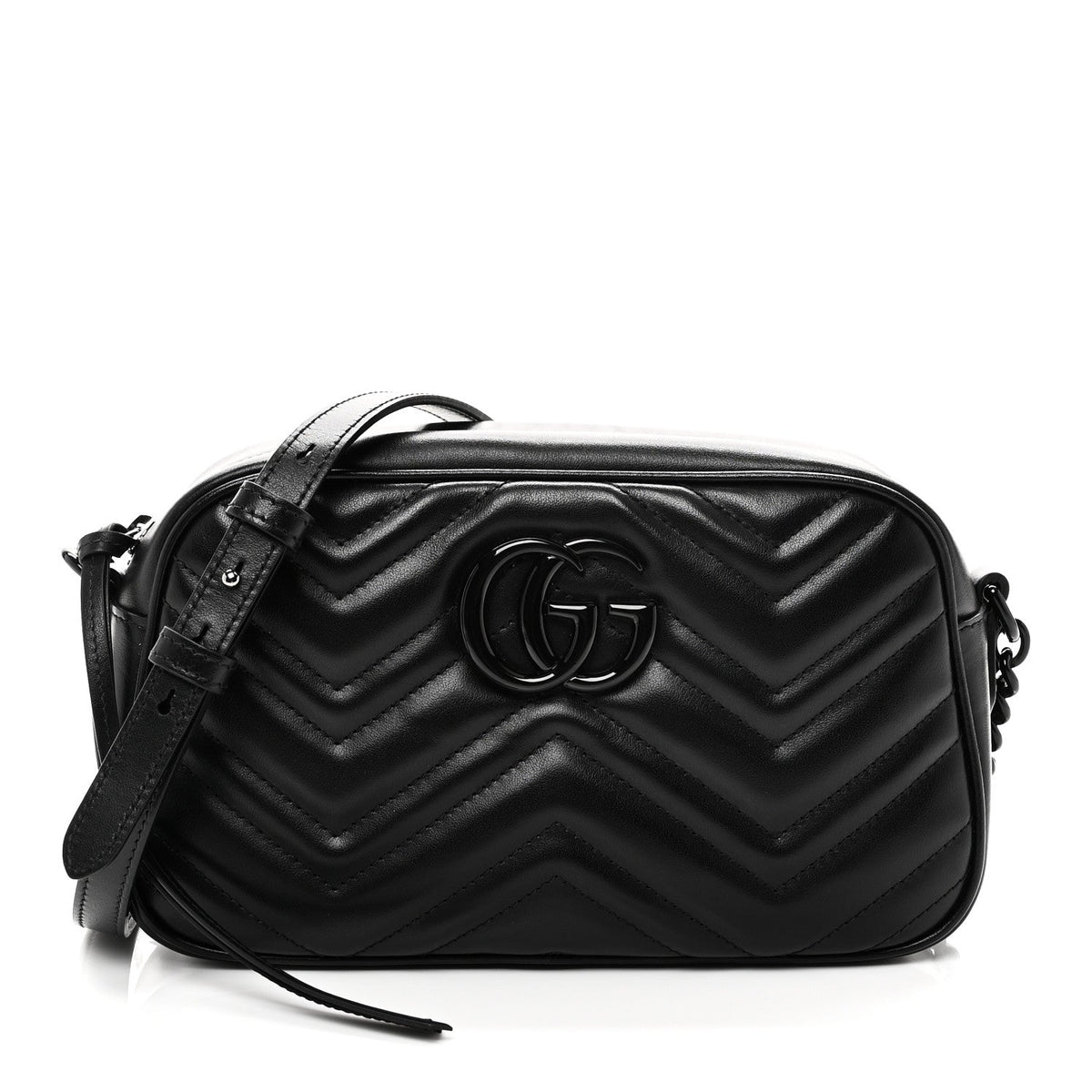 Calfskin Matelasse Monochrome Small GG Marmont Chain Shoulder Bag Black