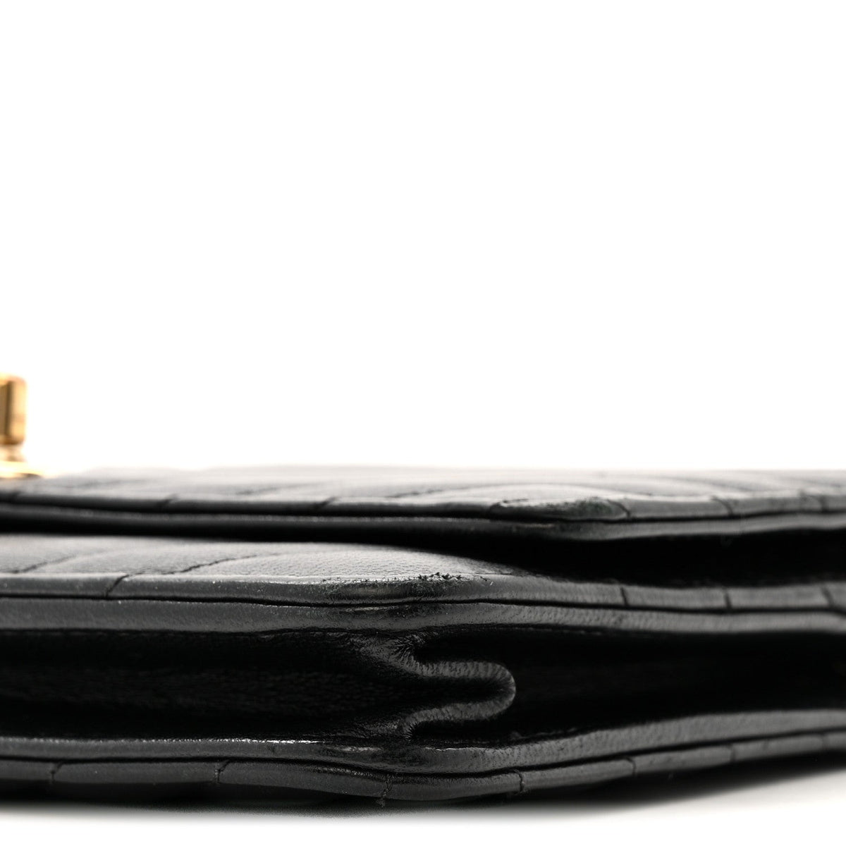 Lambskin Chevron Quilted Trendy CC Wallet On Chain WOC Black