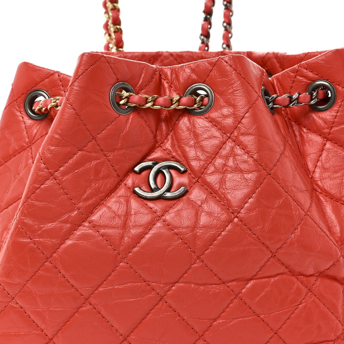 Aged Calfskin Quilted Small Gabrielle Backpack Orange
