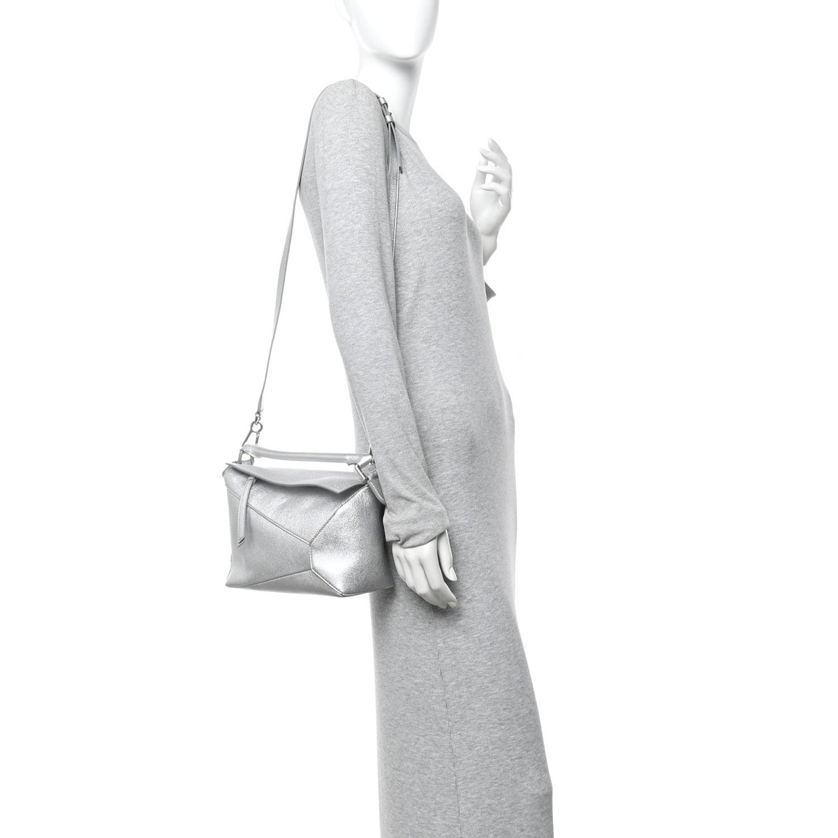 Laminated Lambskin Small Puzzle Edge Bag Silver