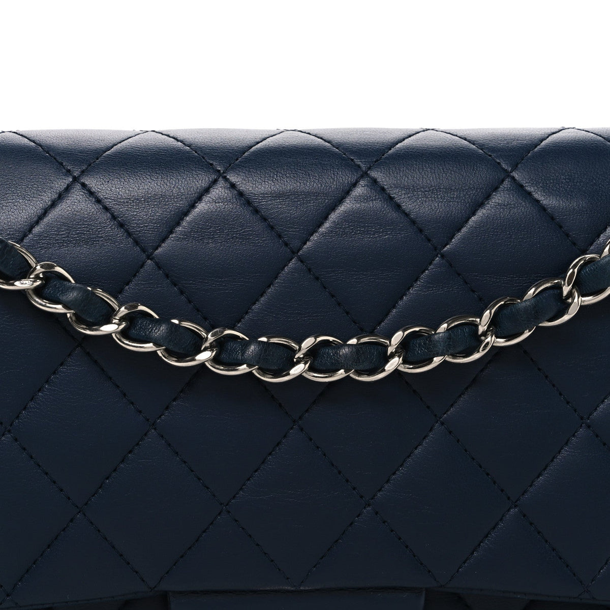 Lambskin Quilted Medium Double Flap Navy