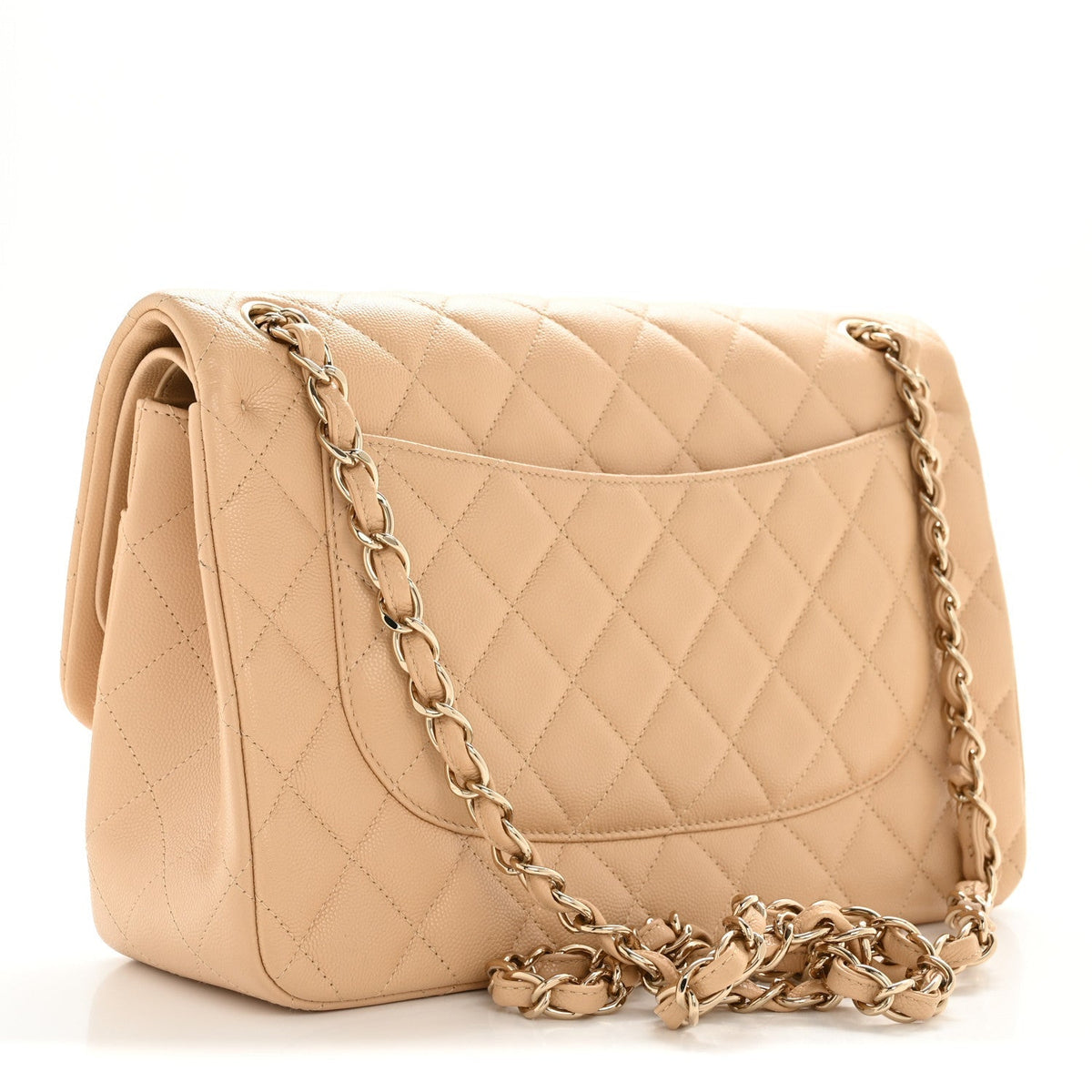 Caviar Quilted Jumbo Double Flap Beige