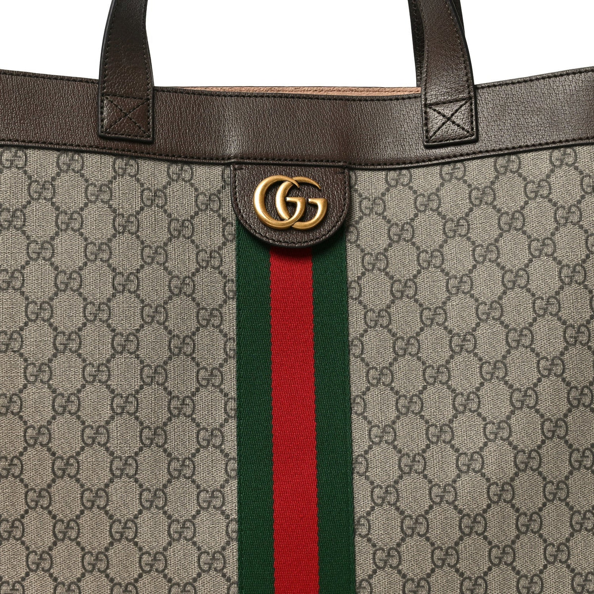 GG Supreme Monogram Web Large Ophidia Vertical Shopping Tote Brown