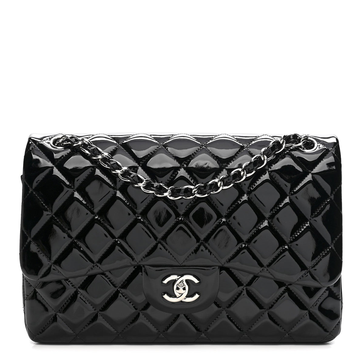 Patent Quilted Jumbo Double Flap Black