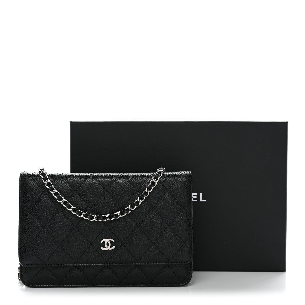 Caviar Quilted Wallet on Chain WOC Black