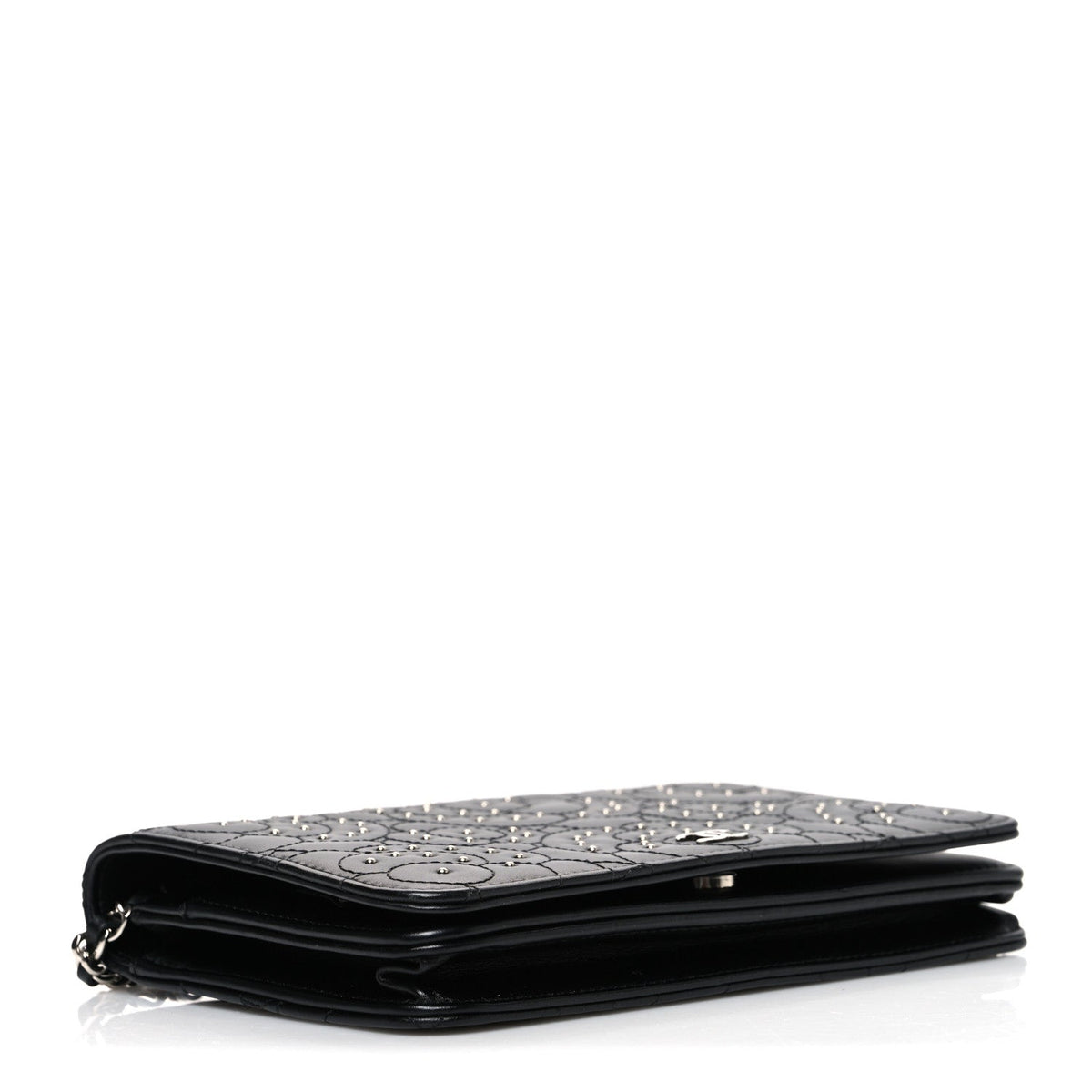 Lambskin Camellia Studded Wallet on Chain WOC Black