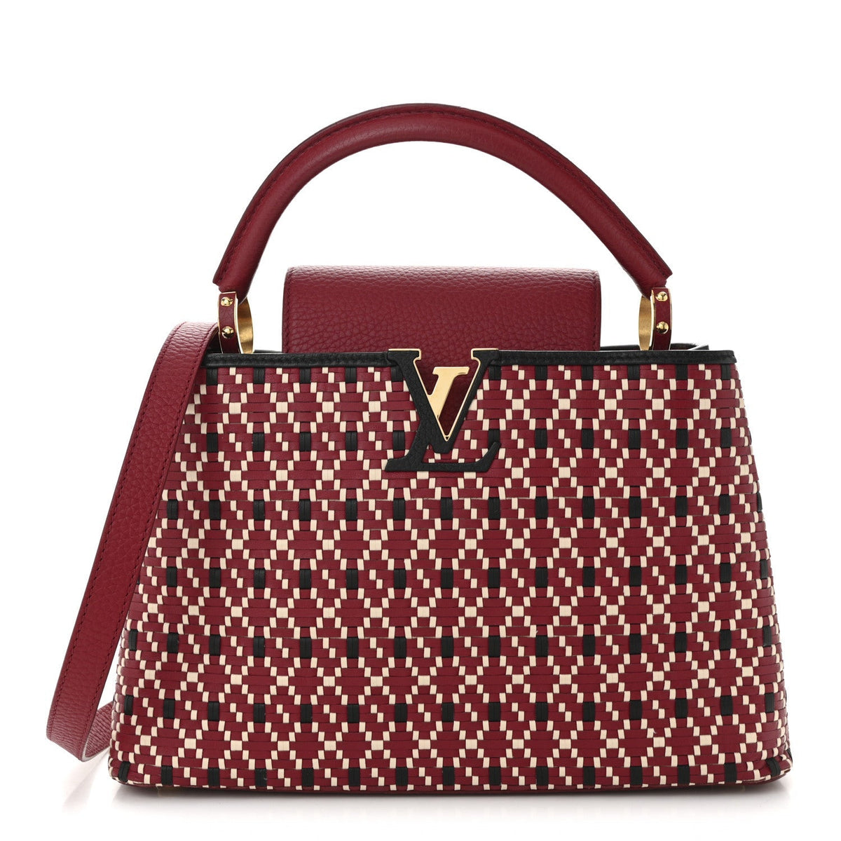 Calfskin Woven Capucines PM Black Red