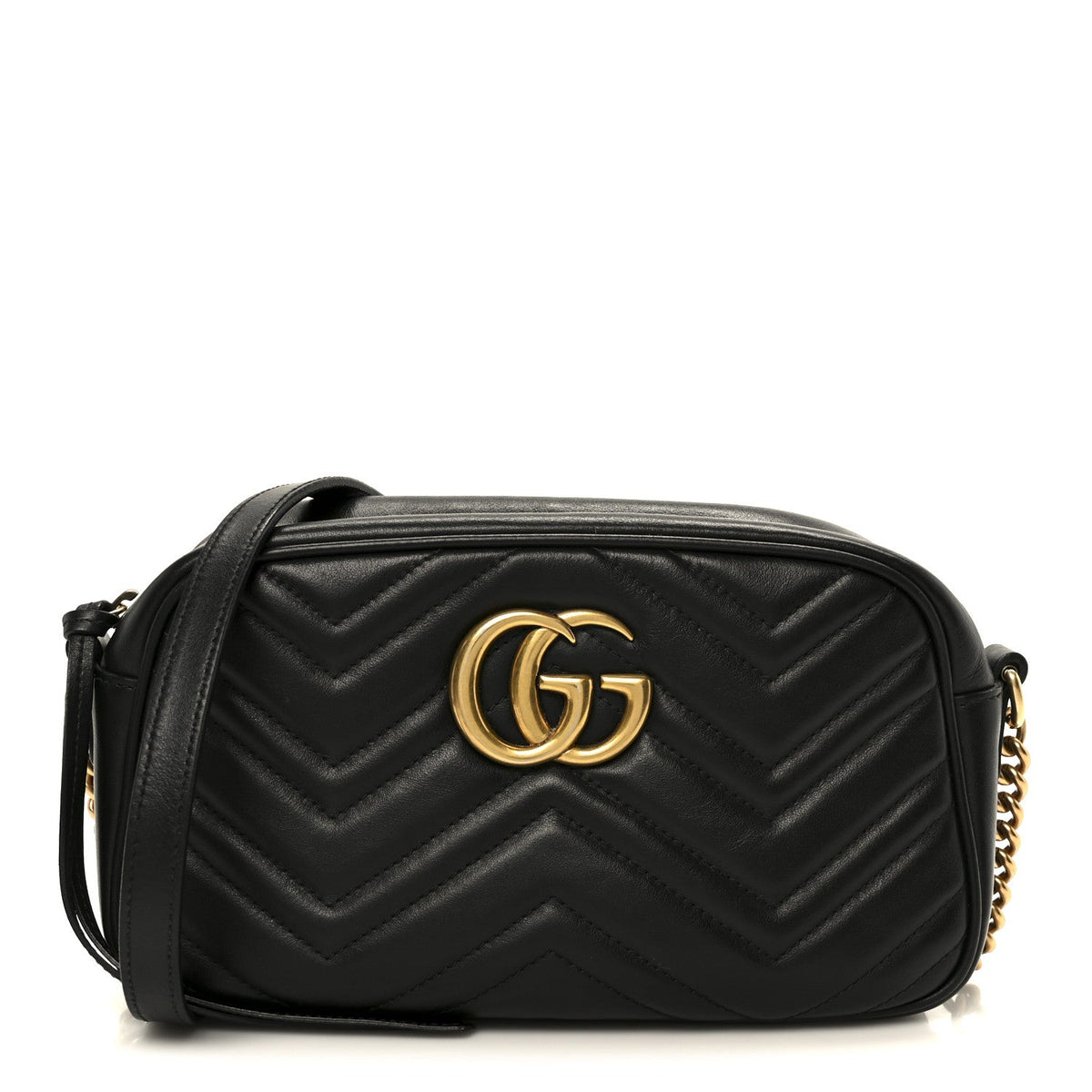 Calfskin Matelasse Small GG Marmont Chain Shoulder Bag Black