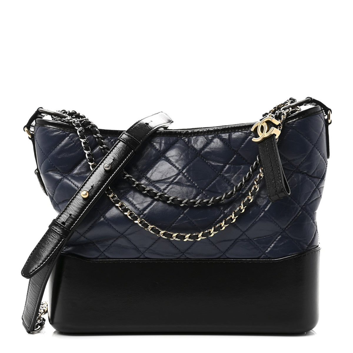 Aged Calfskin Quilted Medium Gabrielle Hobo Navy Black