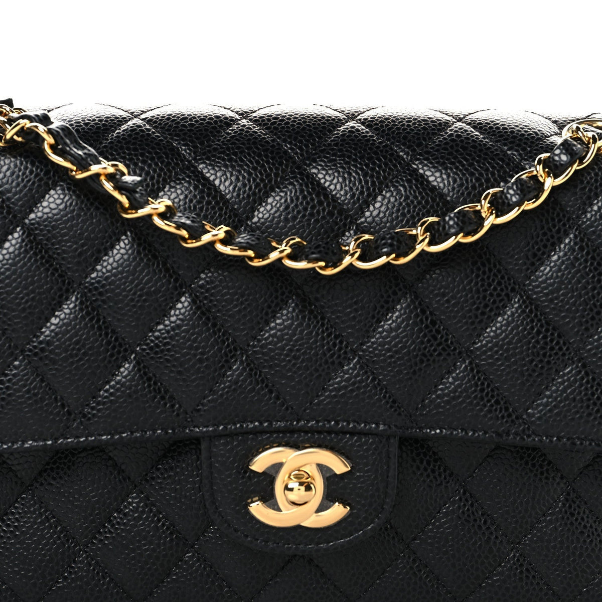 Caviar Quilted Medium Double Flap Black