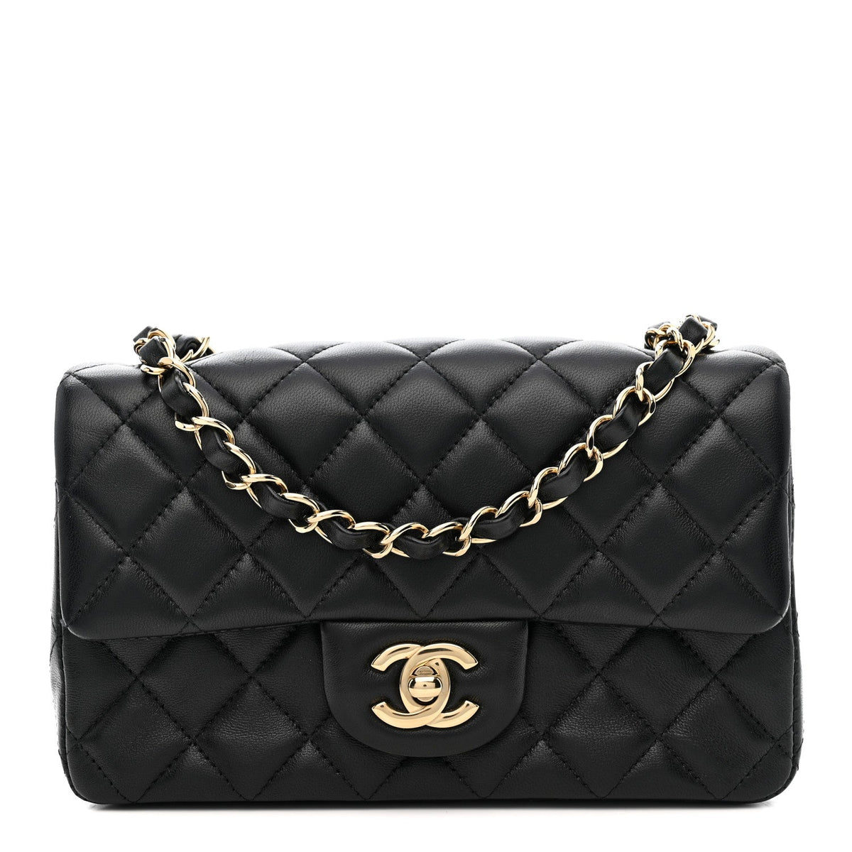 Lambskin Quilted Mini Rectangular Flap Black