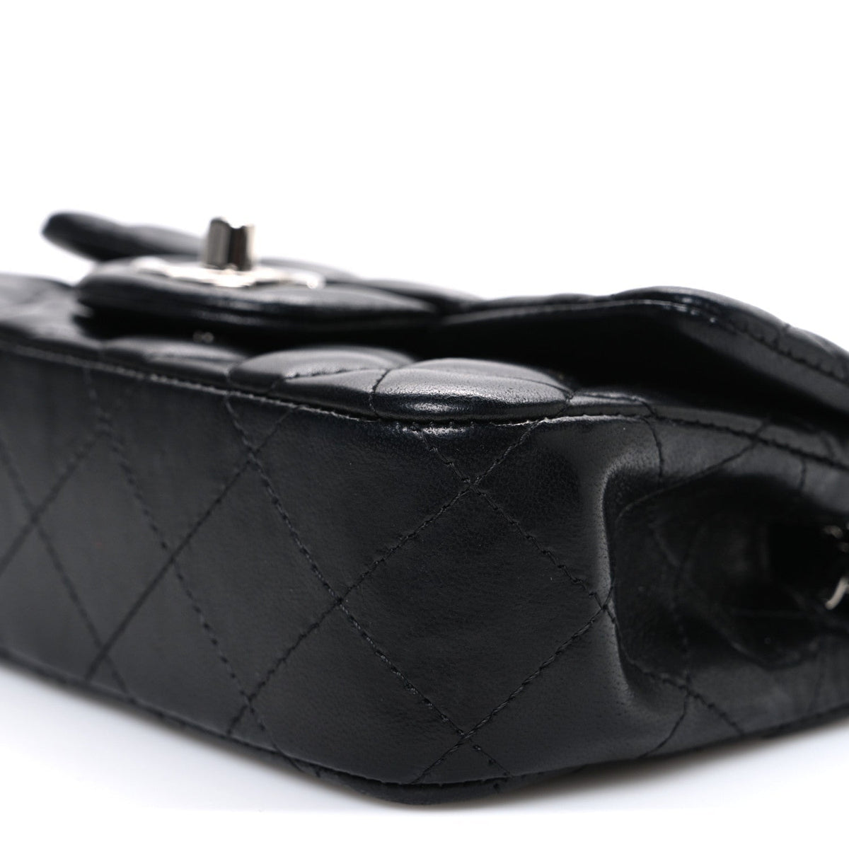 Lambskin Quilted Extra Mini Rectangular Flap Black