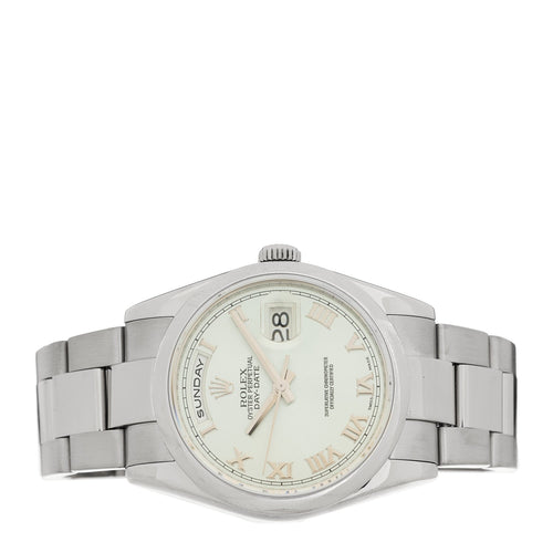 18K White Gold 36mm Oyster Perpetual Day-Date Watch Ice Blue Roman 118209