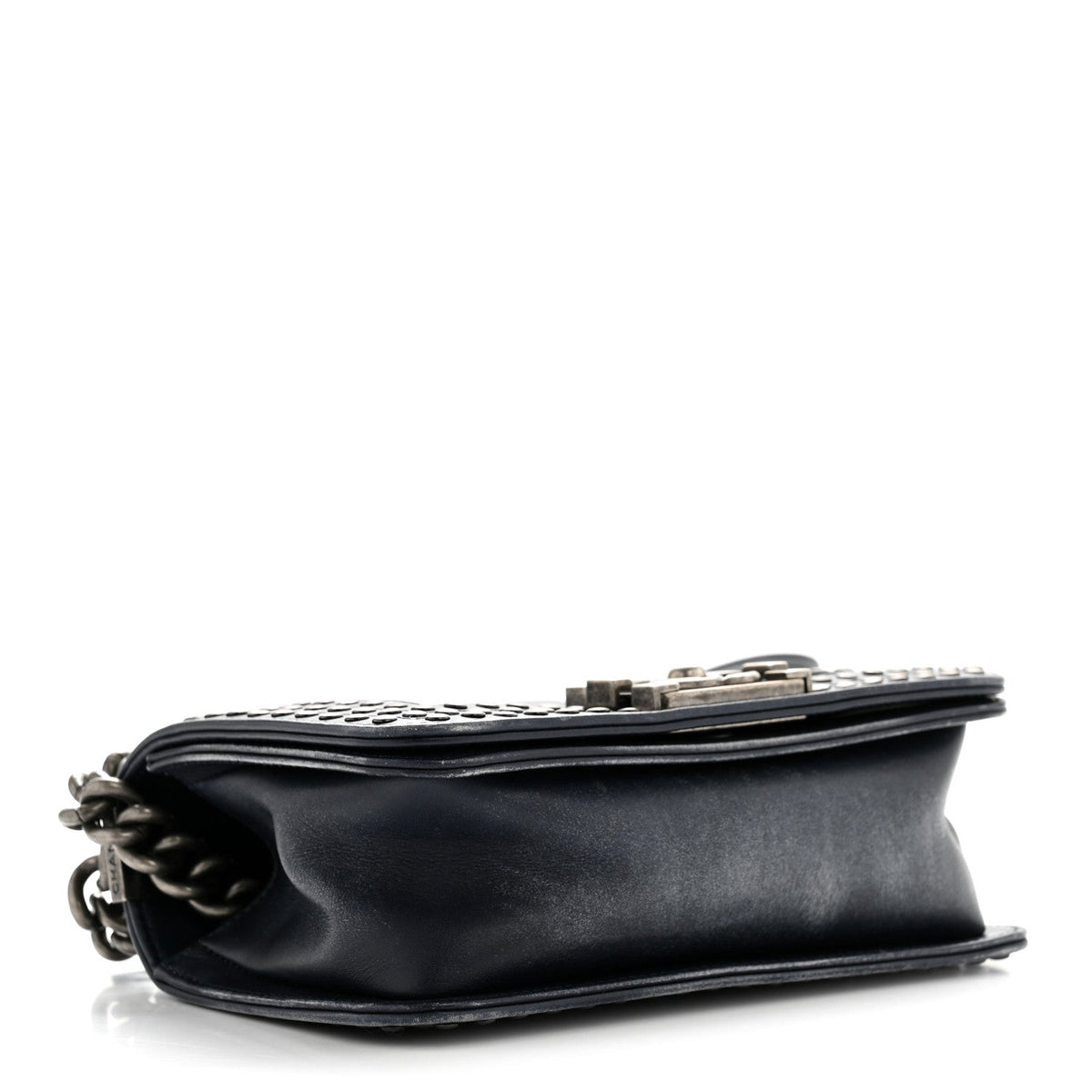 Faded Calfskin Quilted Small Studded Boy Flap Navy