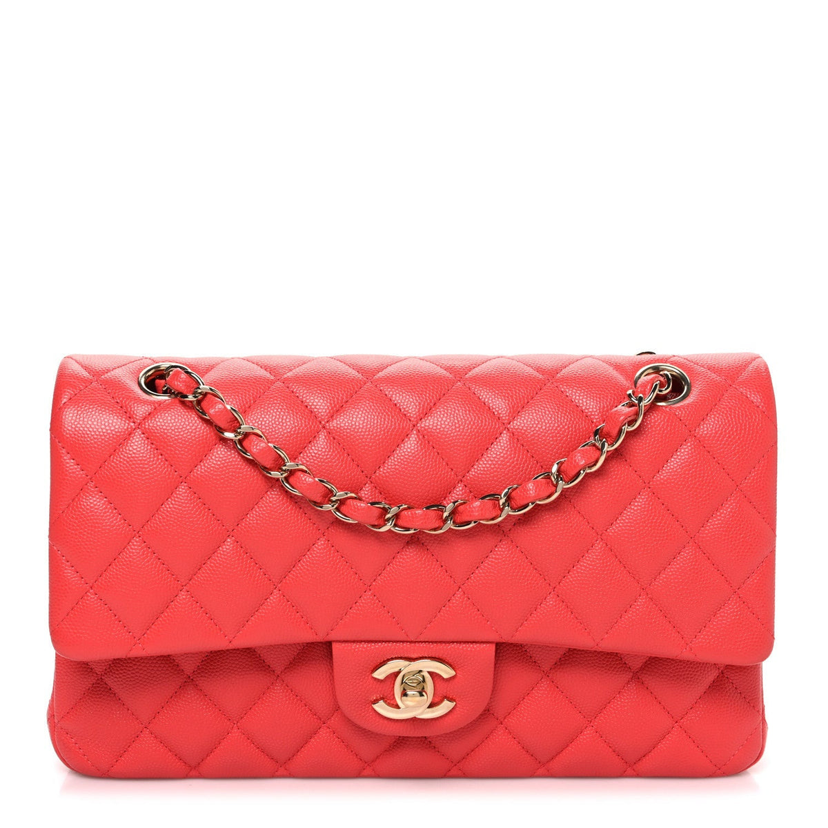 Caviar Quilted Medium Double Flap Red