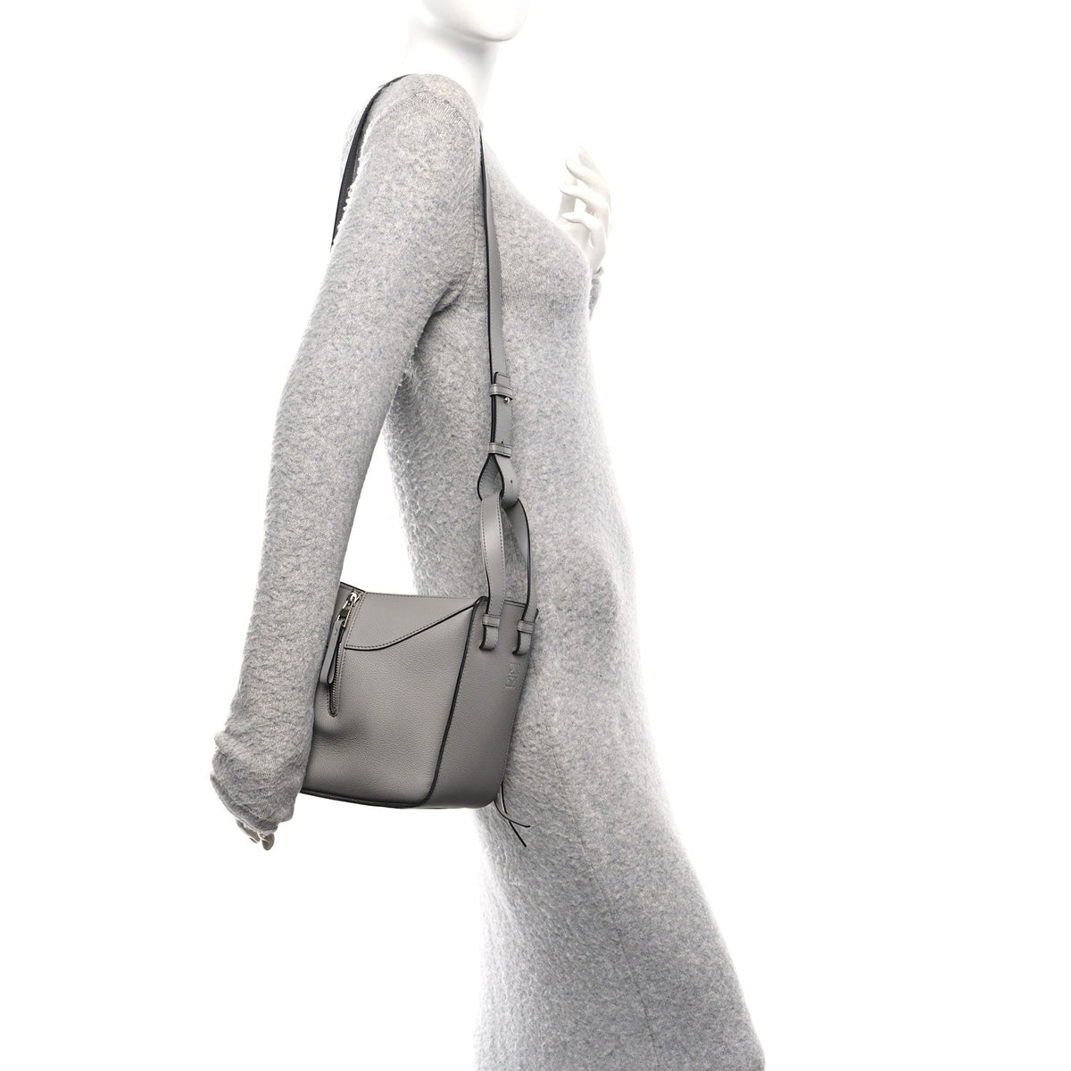 Grained Calfskin Mini Hammock Shoulder Bag Pearl Grey