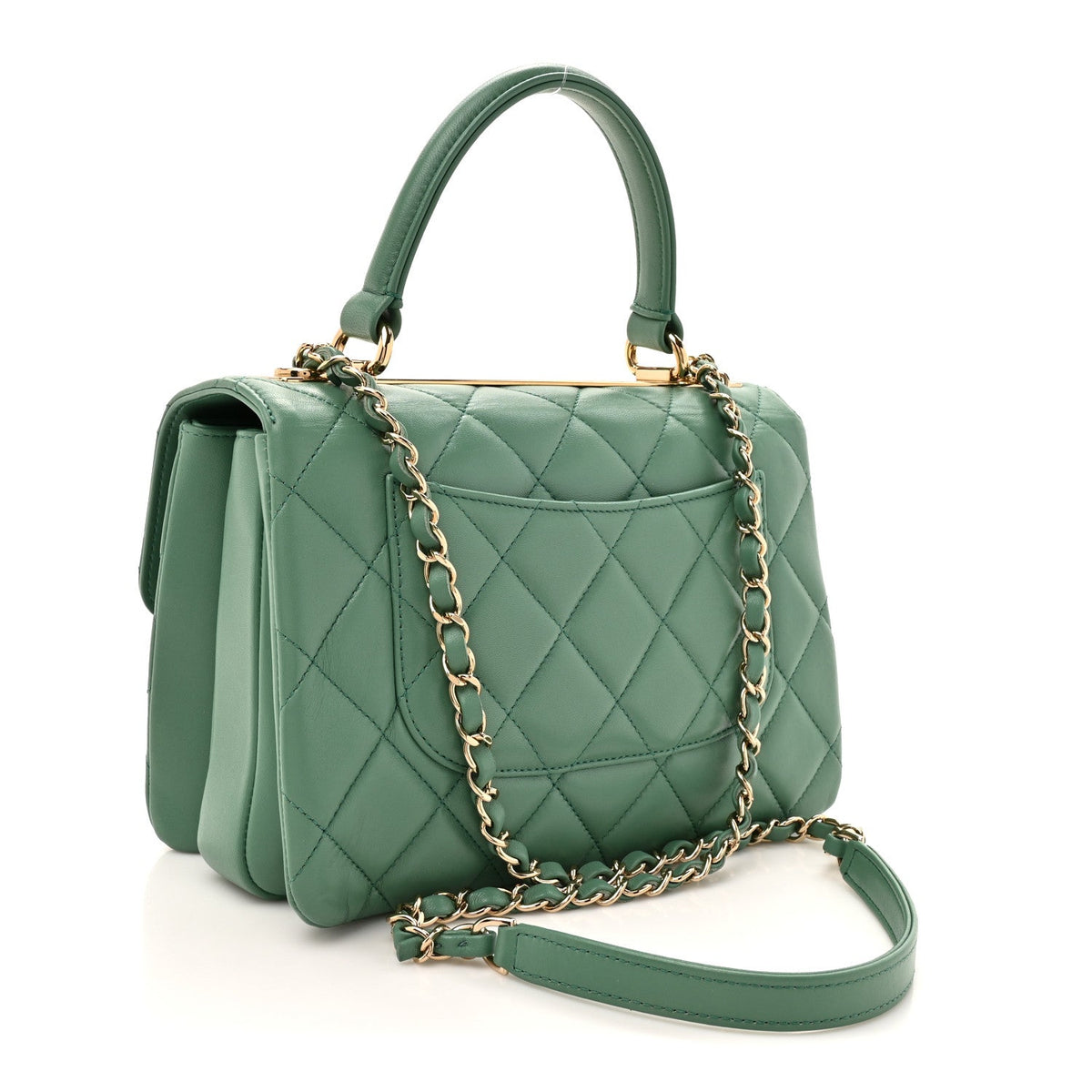 Lambskin Quilted Small Trendy CC Flap Dual Handle Bag Light Green