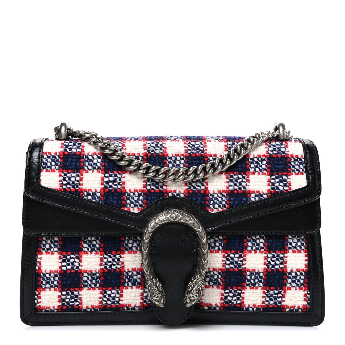 Vintage Tweed Check Small Dionysus Shoulder Bag White Hibiscus Red Marine