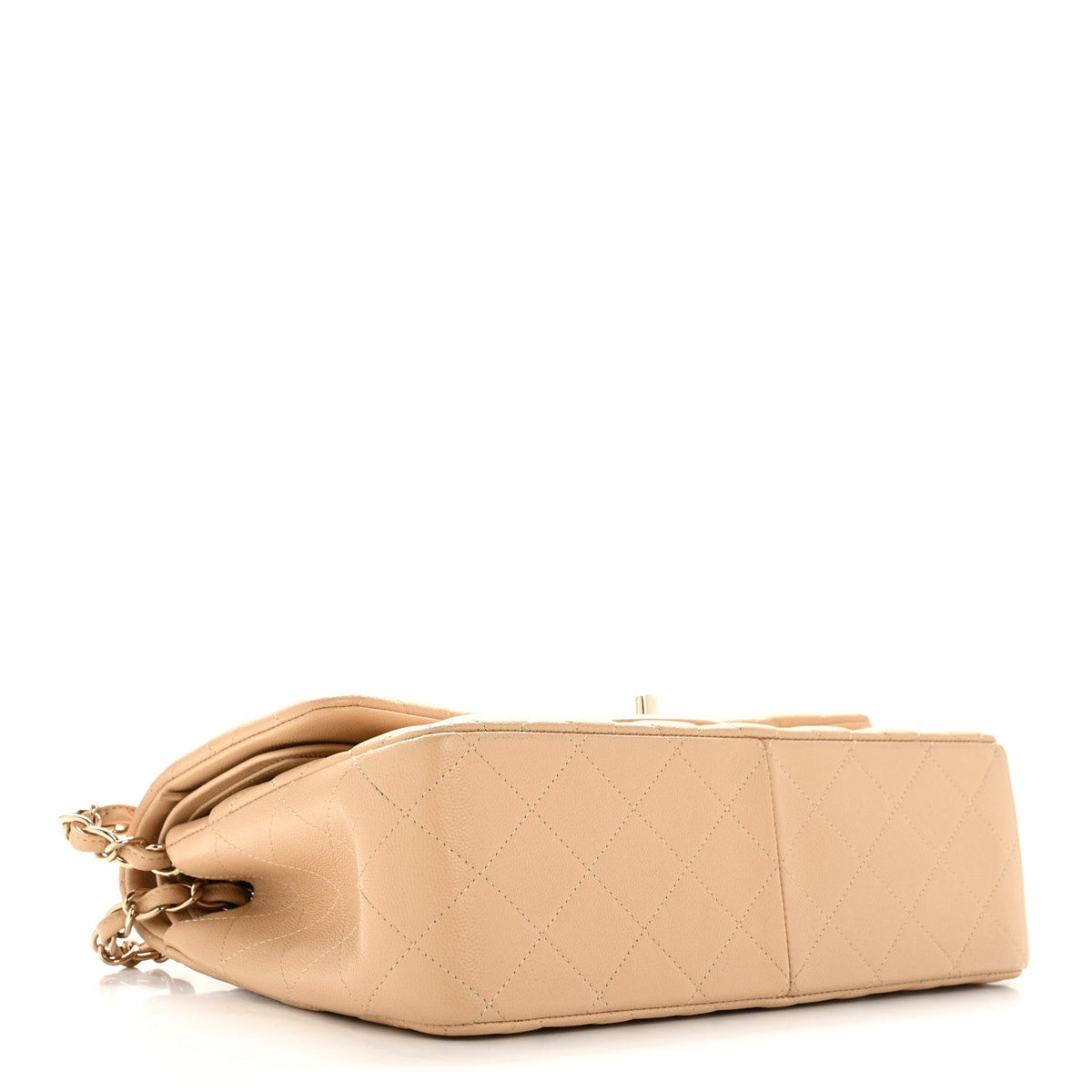 Caviar Quilted Jumbo Double Flap Beige
