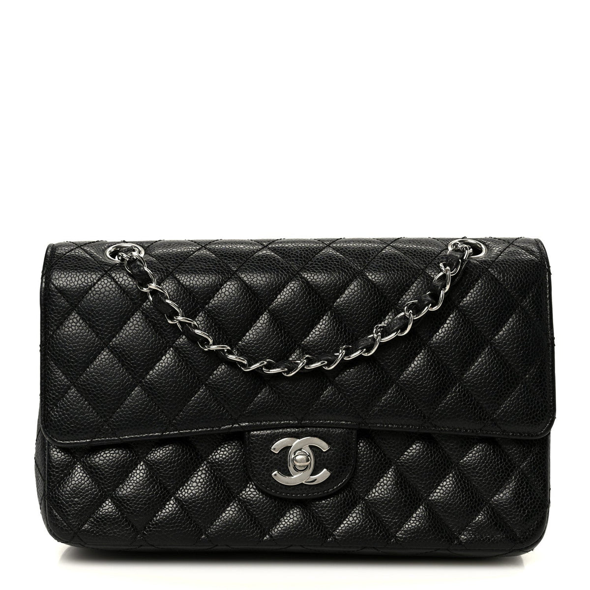 Caviar Quilted Medium Double Flap Black