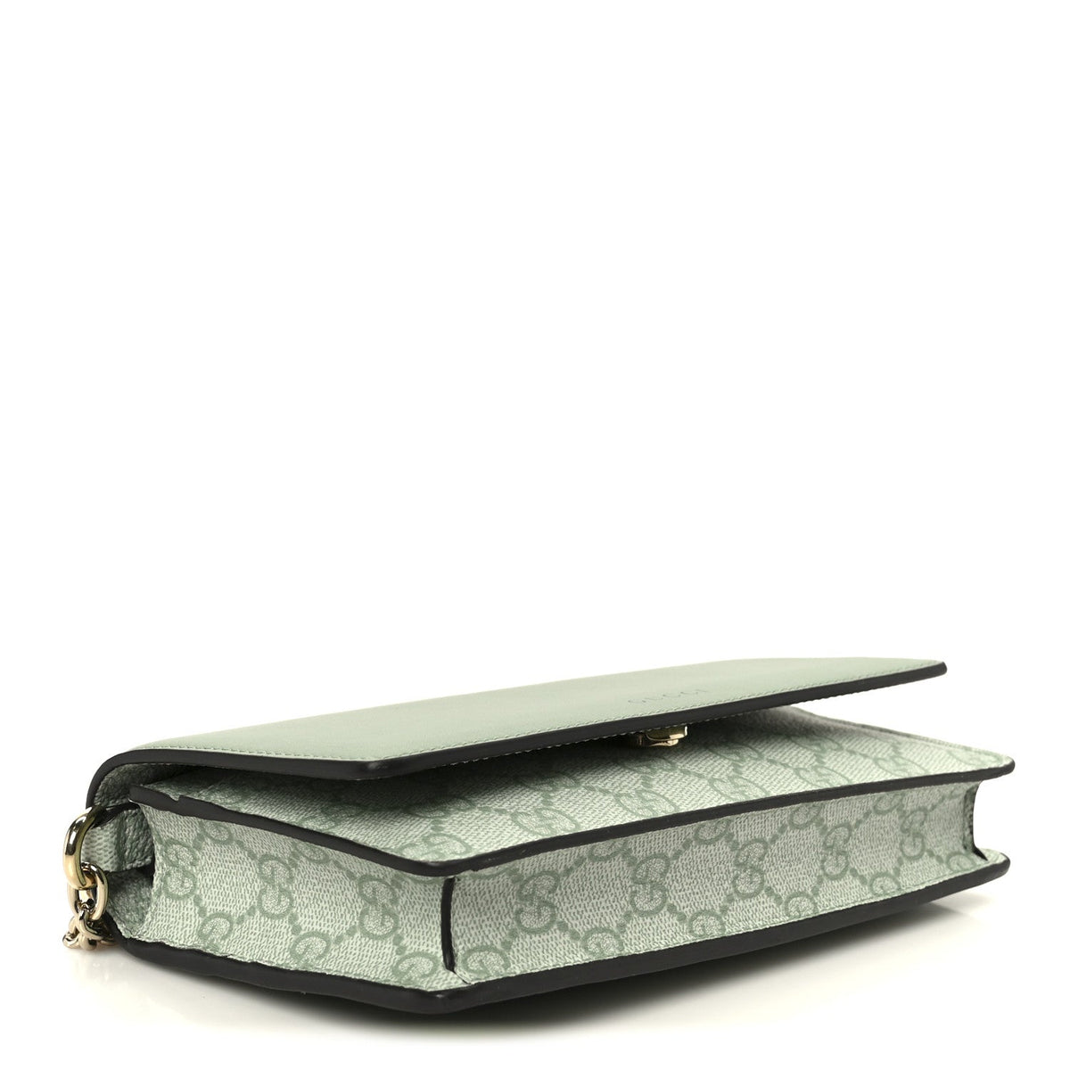 GG Supreme Monogram Textured Calfskin Emblem Wallet On Chain Sage Green