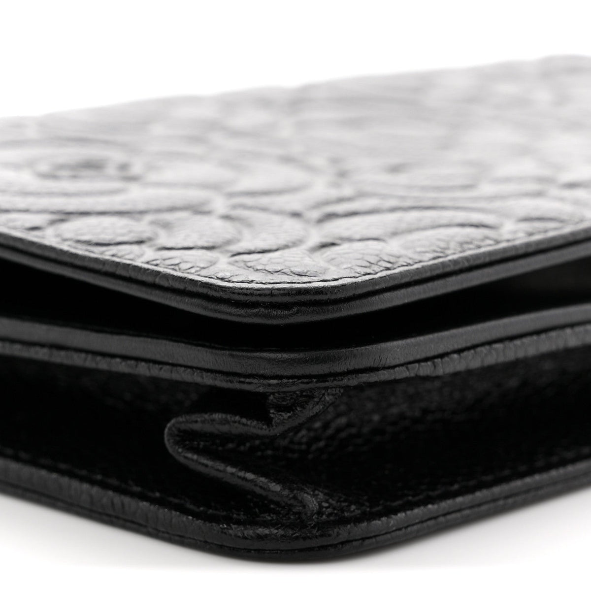 Caviar Camellia Embossed Wallet On Chain WOC Black