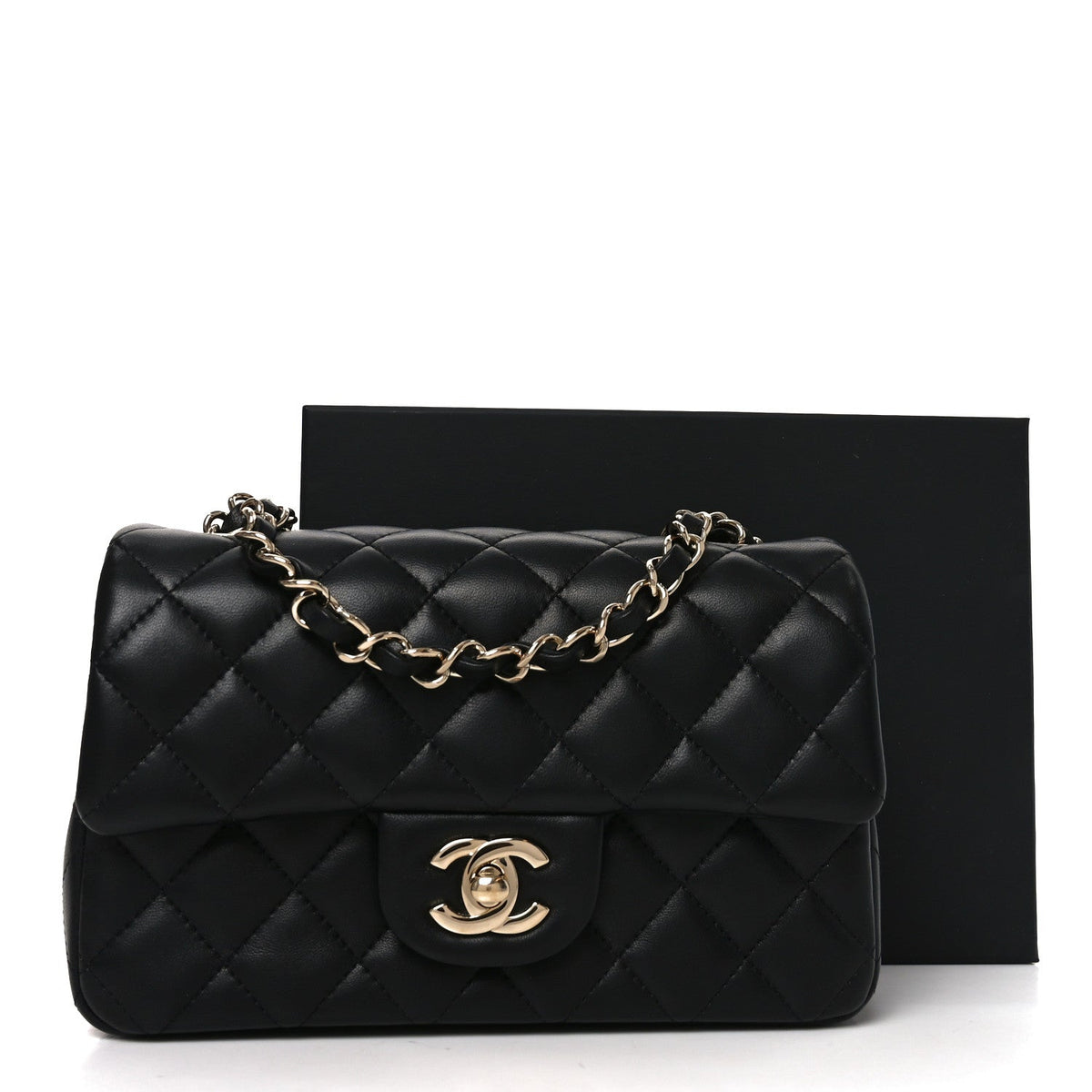 Lambskin Quilted Mini Rectangular Flap Black