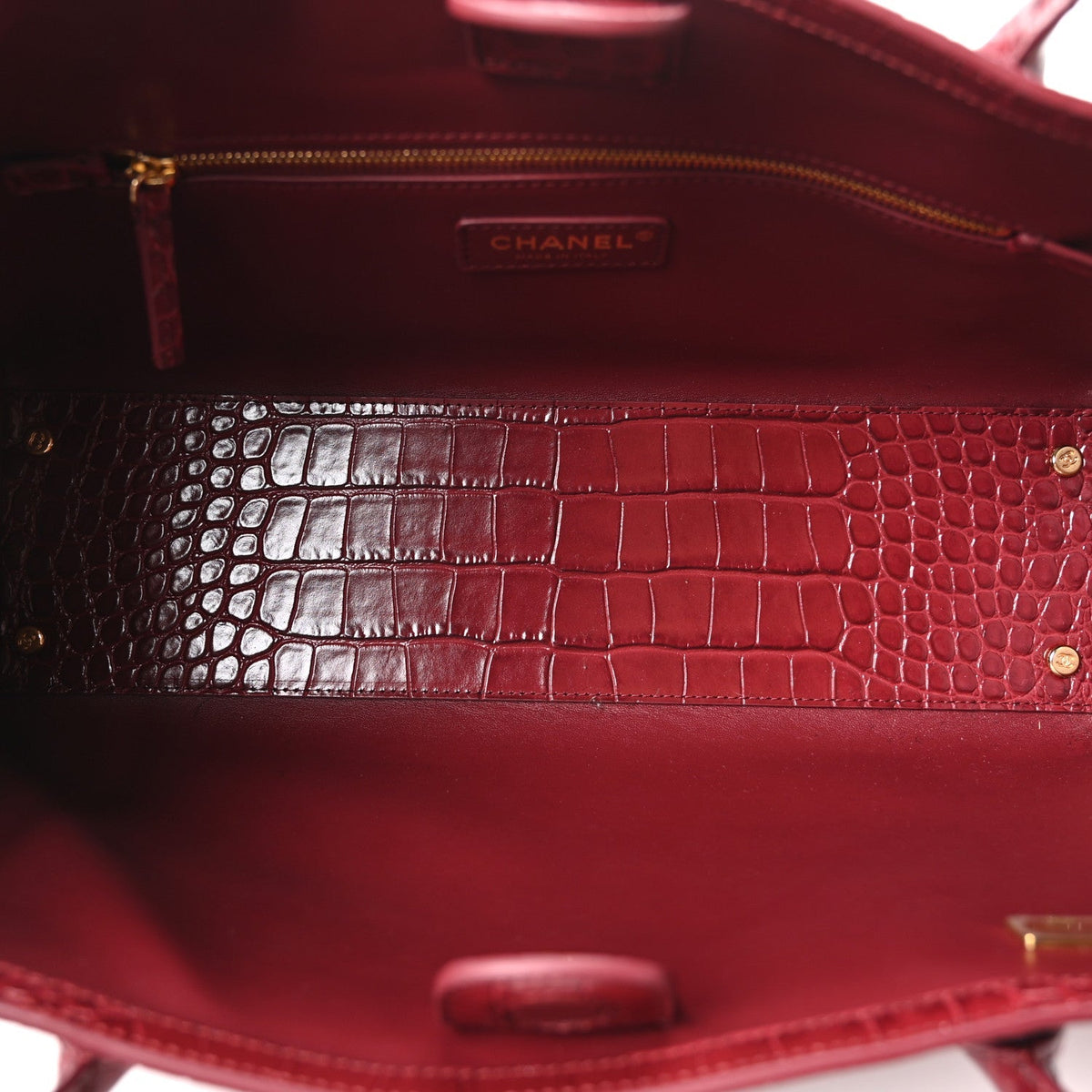 Calfskin Crocodile Embossed Archetype Small Shopper Tote Burgundy