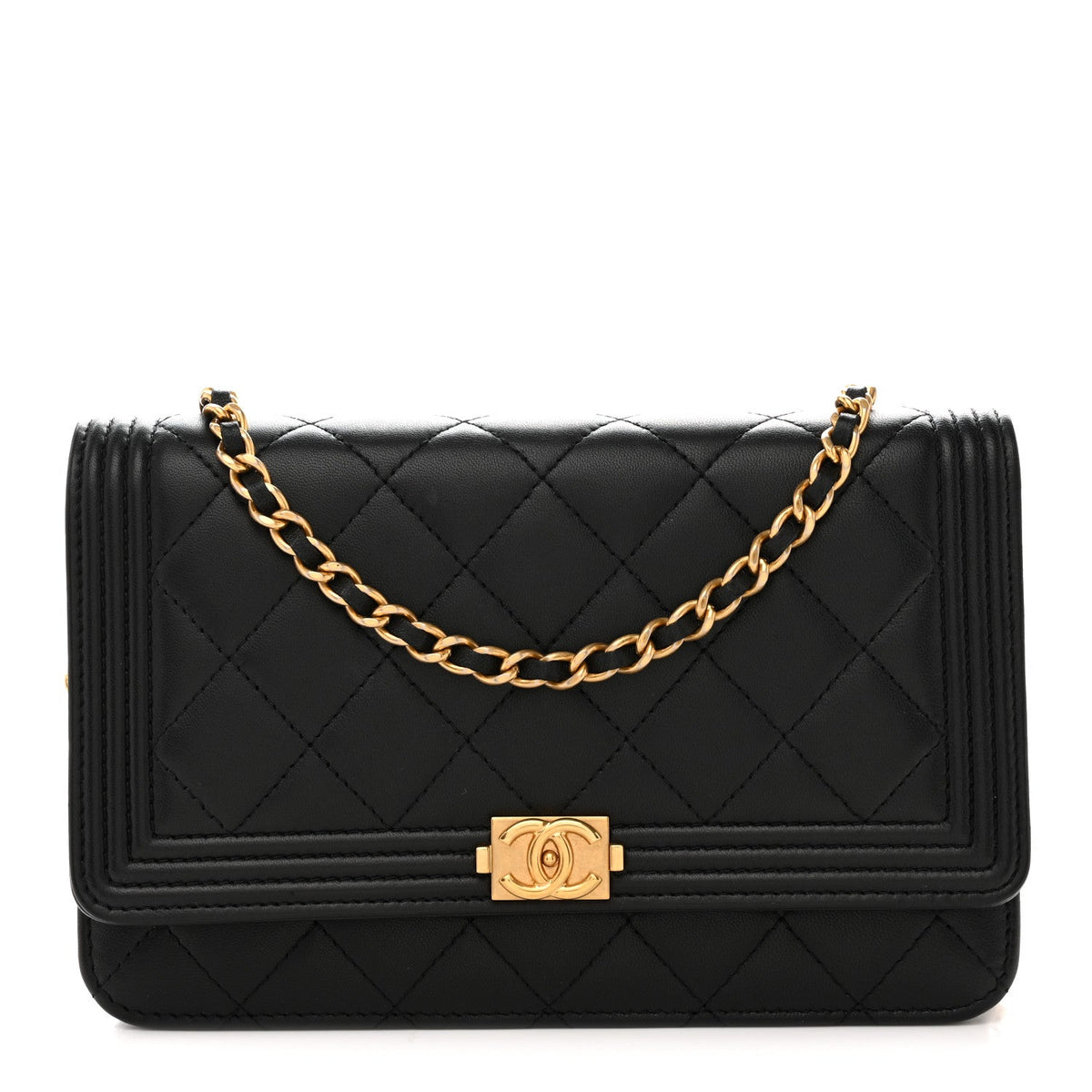 Lambskin Quilted Boy Wallet On Chain WOC Black