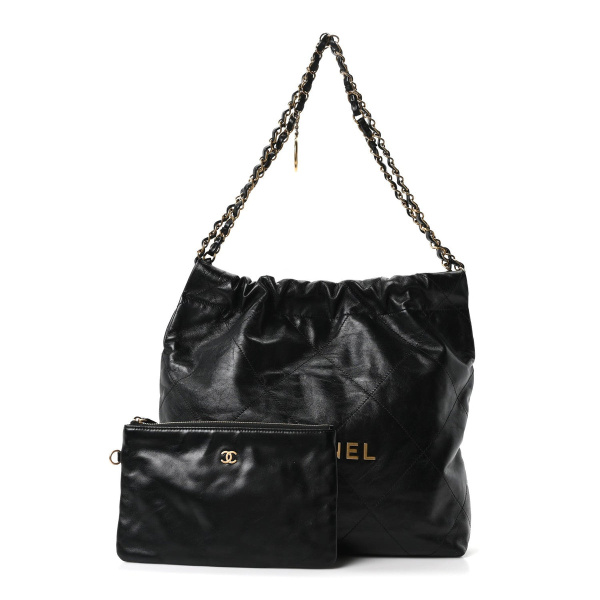 Shiny Calfskin Quilted Small Chanel 22 Black