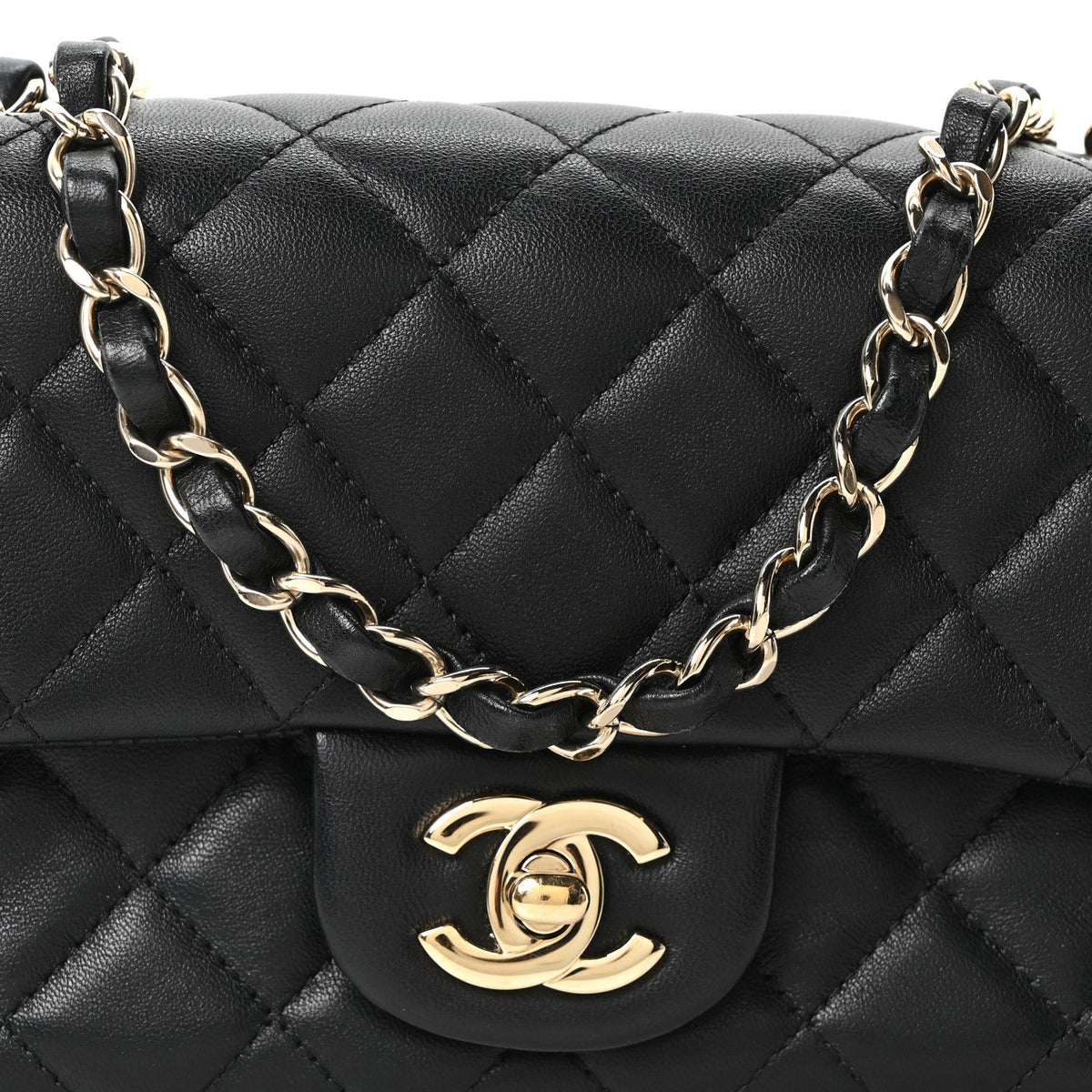 Lambskin Quilted Mini Rectangular Flap Black