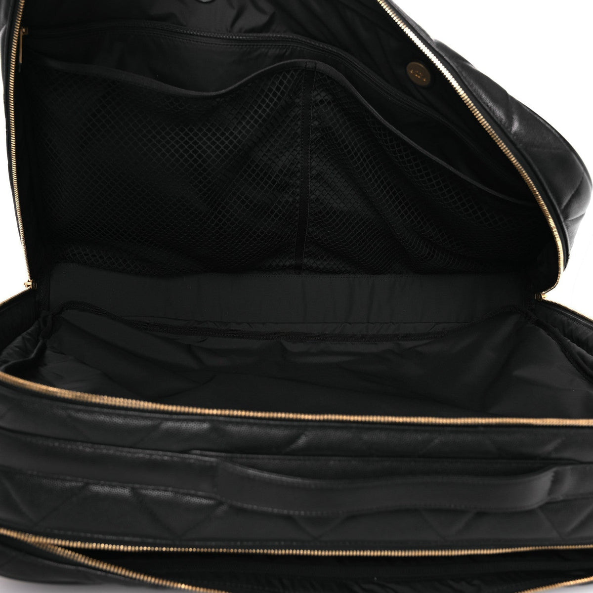 Shiny Grained Calfskin Quilted Large Travel Bowling Bag Black