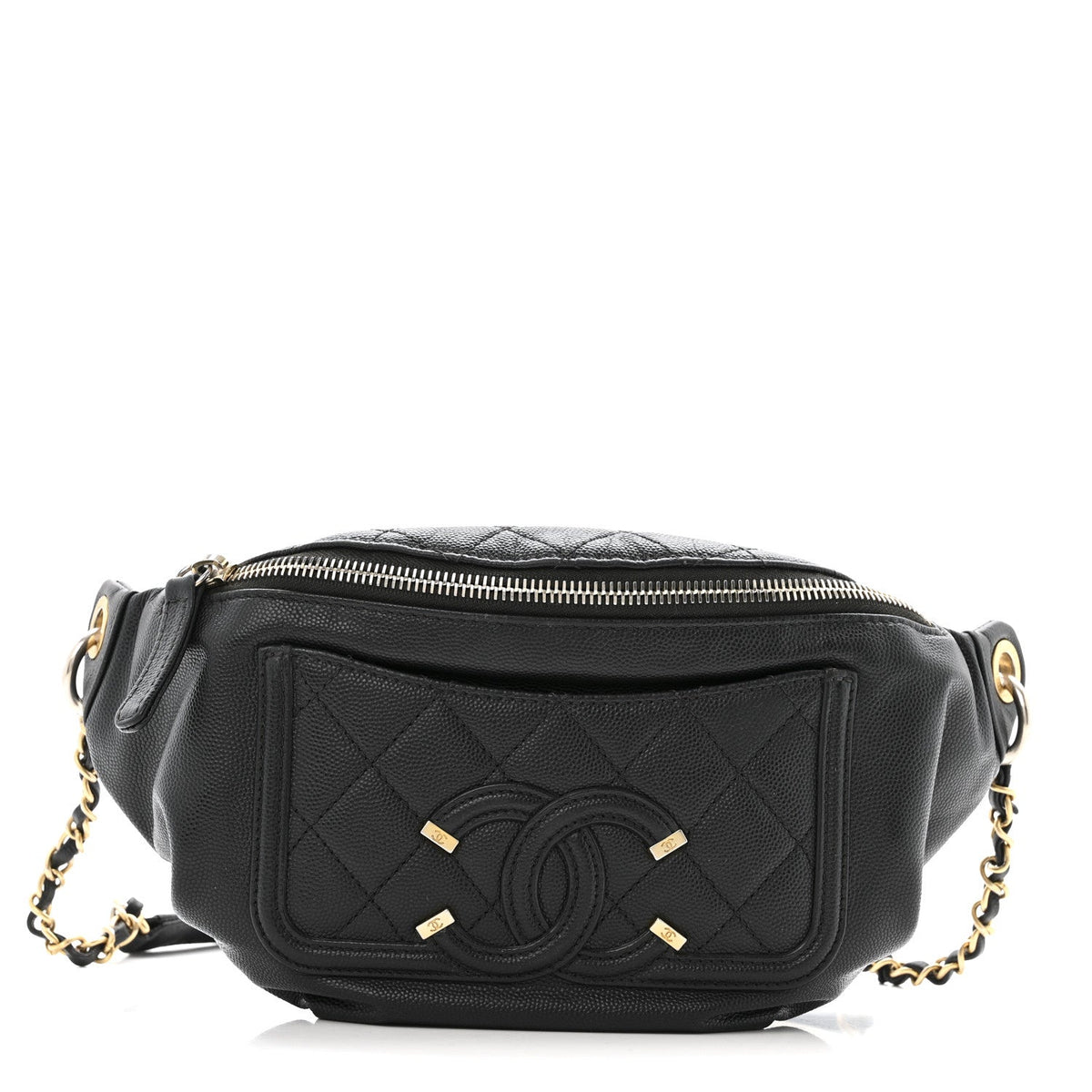Caviar Quilted Filigree Waist Bag Black